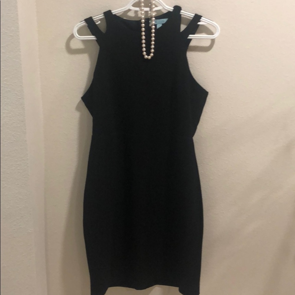 Semi formal fitted black dress with pearls!